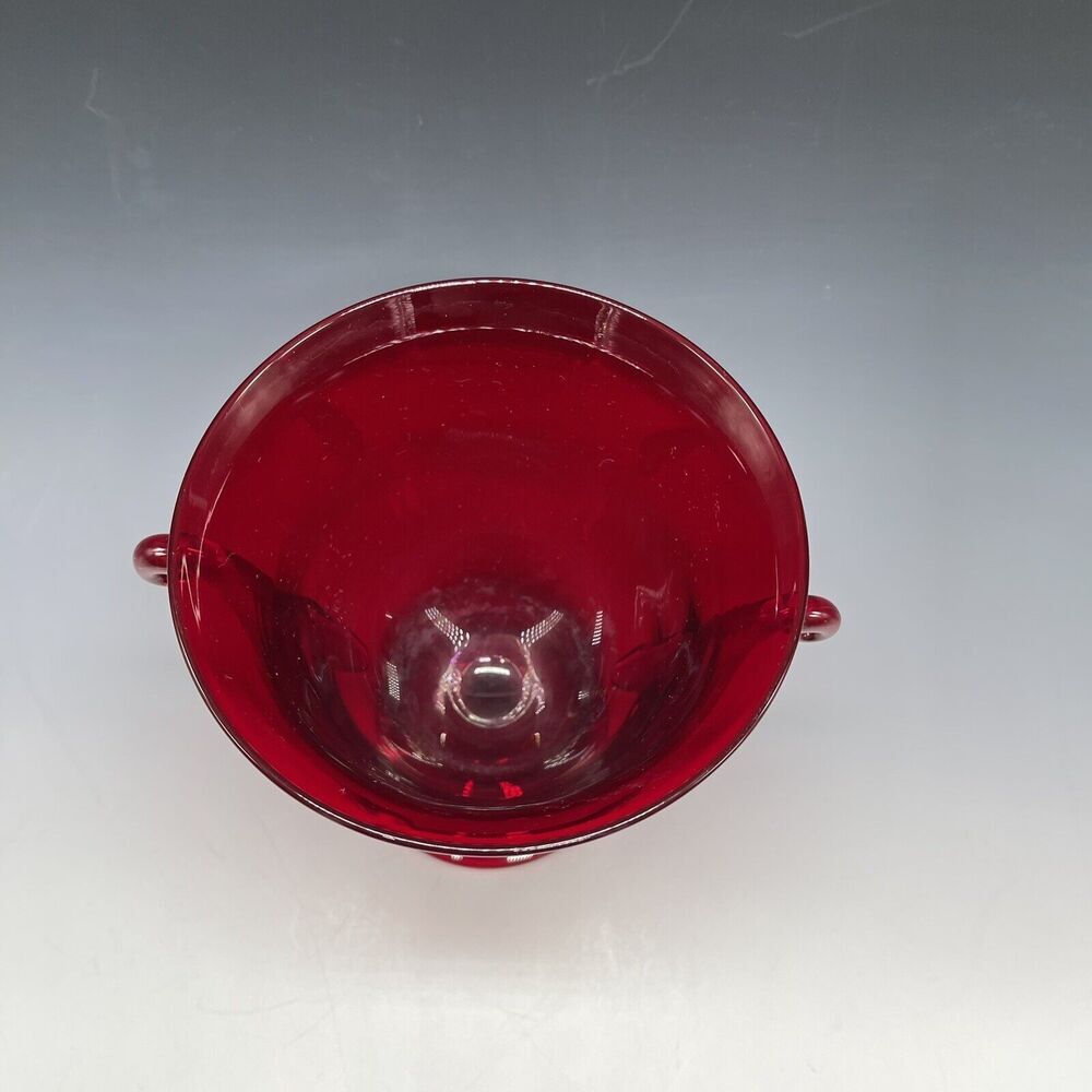 Vintage‎ Glass Red Ruby Trophy Pedestal Vase Handled MCM - Picture 3 of 16